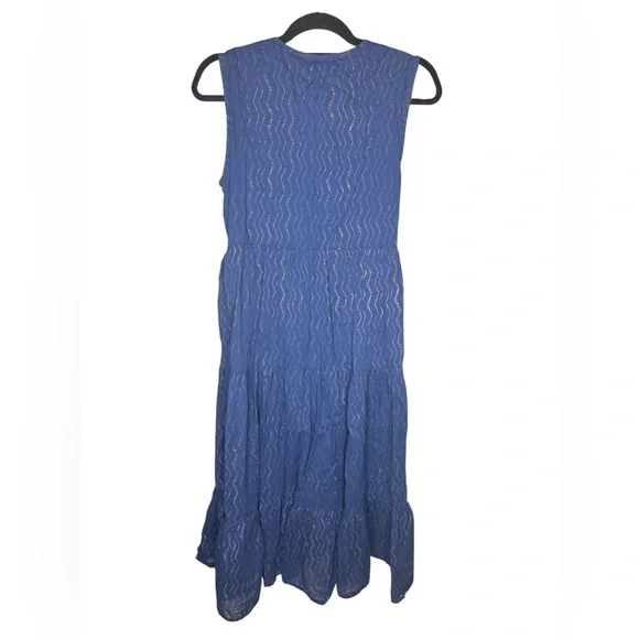 Oliphant Sleeveless navy and gold cotton tassel dress size small - Picture 2 of 4